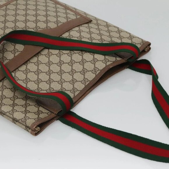 GUCCI GG Supreme Web Sherry Line Tote Bag PVC Beige Red 39 02 003 Auth - Picture 7 of 16